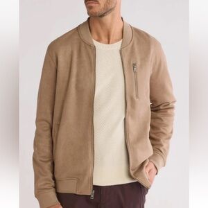 Ben Sherman Beige Faux Suede Utility Bomber Jacket Men Medium Minimalist Casual